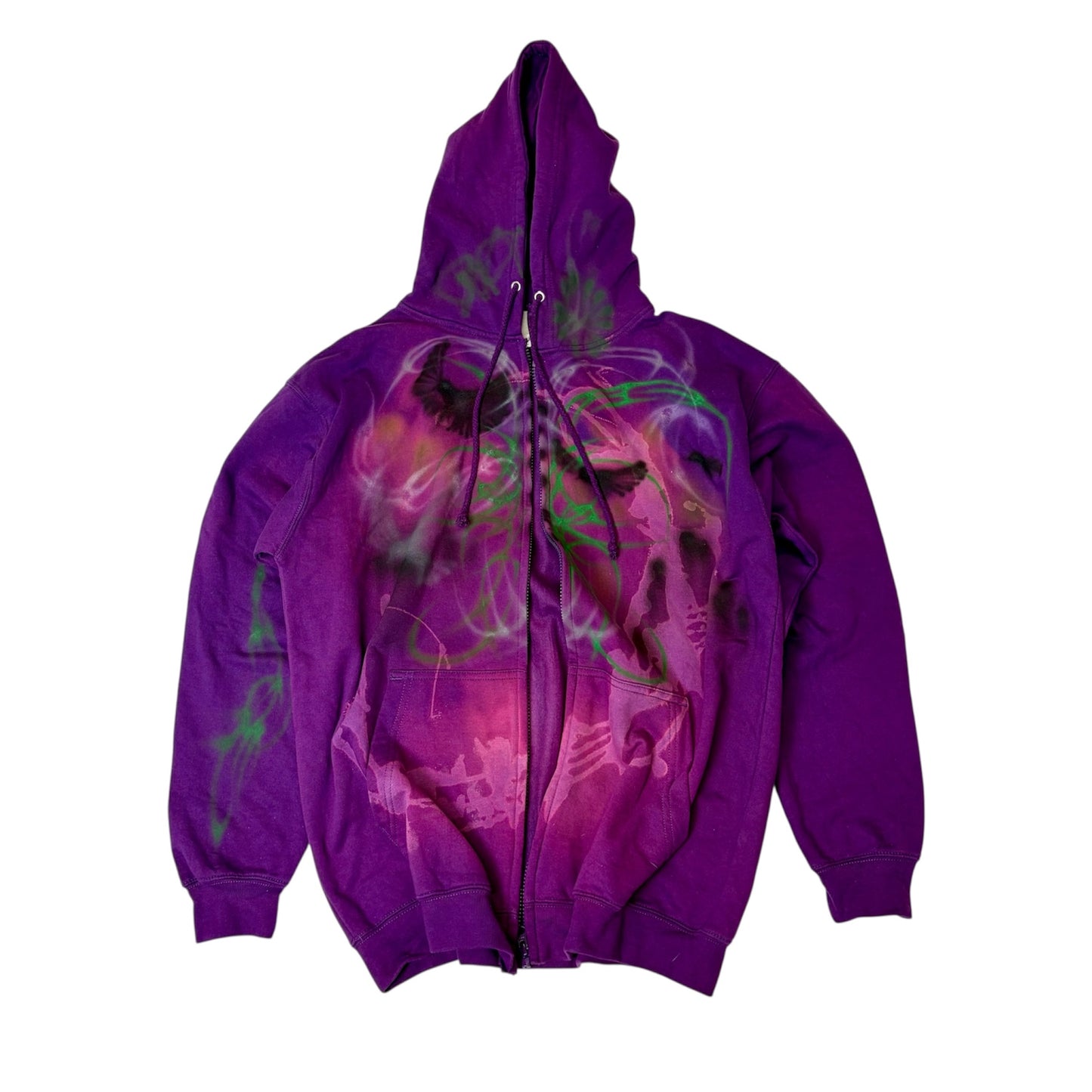 “Green gates; purple doves” zip-up